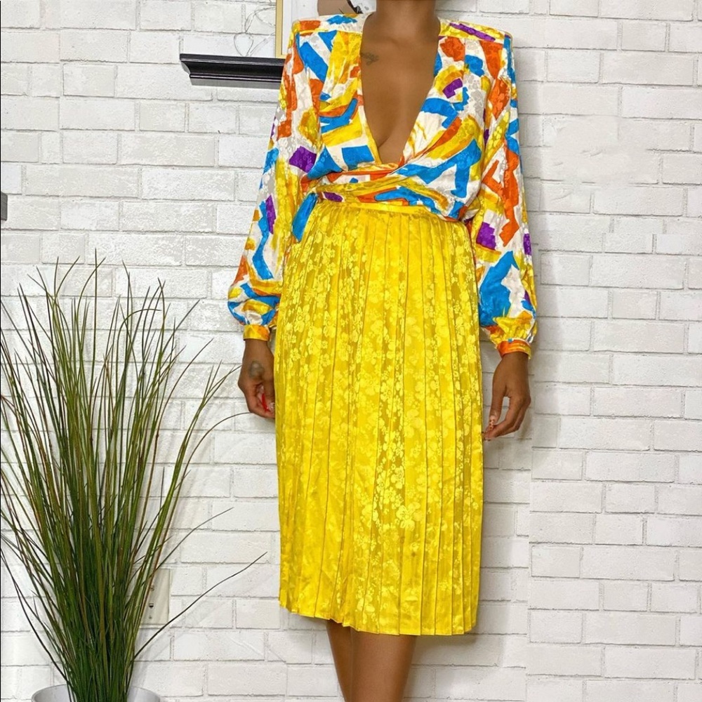 Vintage Argenti Yellow/Multicolored Skirt Set